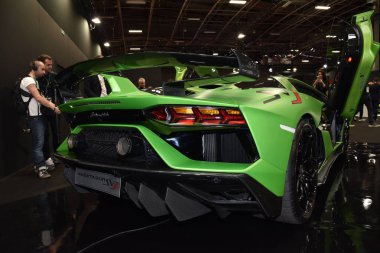 Paris, Fransa - 02 Ekim 2018: Lamborghini Aventador Svj, Paris Motor Fuarı