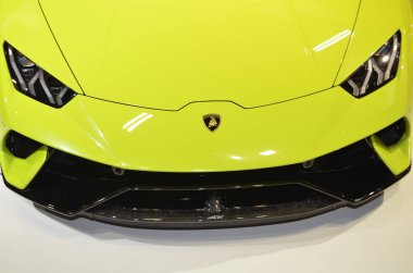 Paris, Fransa - 02 Ekim 2018: Lamborghini Huracan Performante, Paris Motor Fuarı