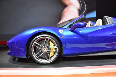 Cenevre, İsviçre, Mart 06-2018: Ferrari 488 Spider at Gims