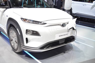 Cenevre, İsviçre, Mart 06-2018: Gims 'de Hyundai Kona elektrik