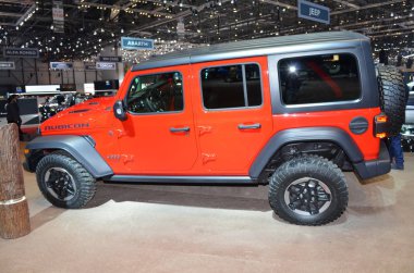 Cenevre, İsviçre, Mart 06-2018: Jeep Wrangler Rubicon at Gims