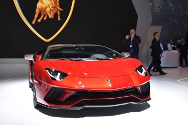 Cenevre, İsviçre, Mart 06-2018: Lamborghini Aventador at Gims