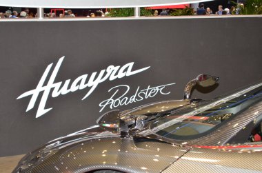 Geneva, Switzerland, March 06-2018: Pagani Huayra Roadster at GIMS clipart