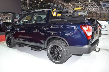 Cenevre, İsviçre, Mart 06-2018: Ssangyong Musso at Gims Swiss