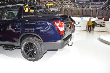 Cenevre, İsviçre, Mart 06-2018: Ssangyong Musso at Gims Swiss
