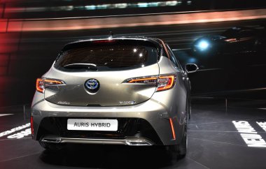 Cenevre, İsviçre, Mart 06-2018: Toyota Auris Hybrid at Gims