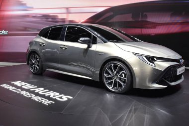 Cenevre, İsviçre, Mart 06-2018: Toyota Auris Hybrid at Gims