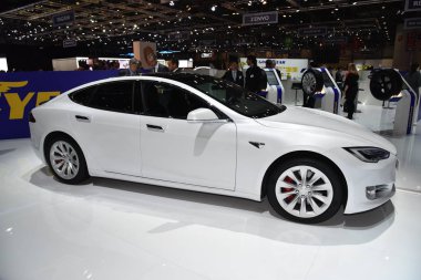 Cenevre, İsviçre, Mart 06-2018: Tesla Model S P100d at Gims