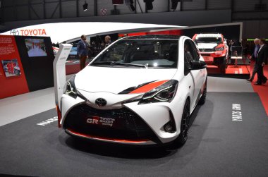 Cenevre, İsviçre, Mart 06-2018: Toyota Yaris Grmn at Gims