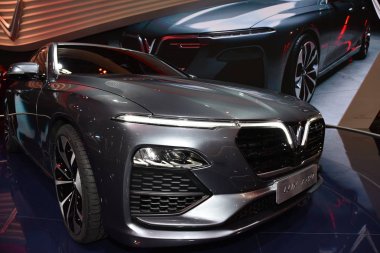 Paris, Fransa - 02 Ekim 2018: Vinfast Lux A2.0 Paris Motor Fuarı