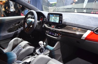 Paris, Fransa - 02 Ekim 2018: Hyundai i30 N Motion at Paris Motor Show