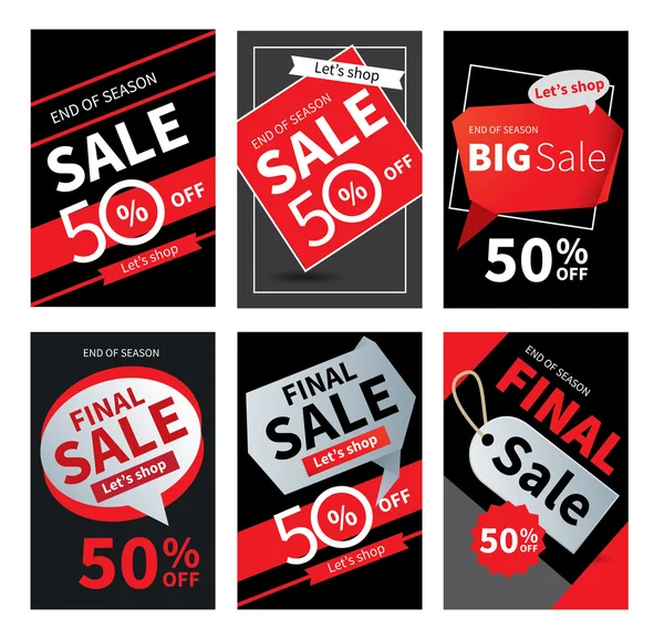 Social media sale banners and ads web template set. Vector illus — Stockový vektor