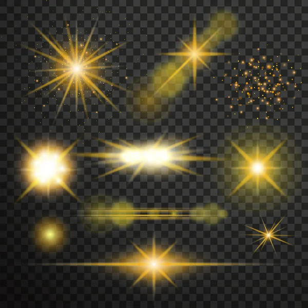 Transparent glöd ljuseffekt. Star burst med sparkles.lens fla — Stock vektor