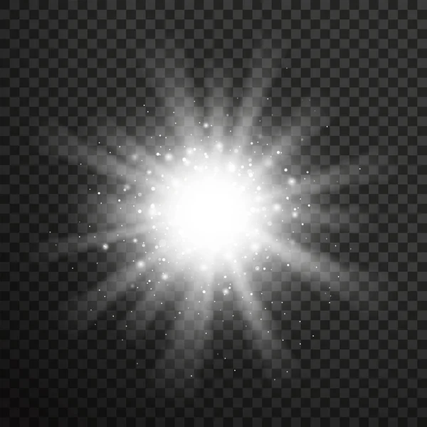 Explosión de explosión de luz blanca brillante con transparente . — Vector de stock