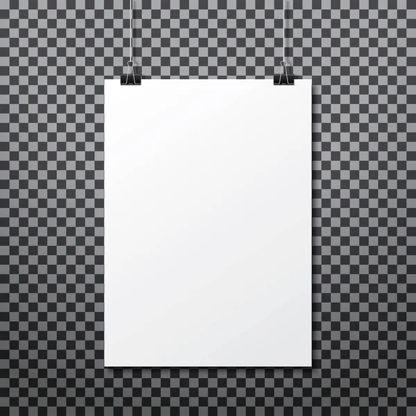 Papier blanc suspendu sur fond de transparence . — Image vectorielle