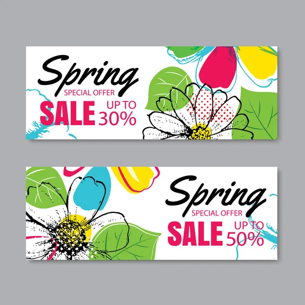 Plantilla de banner de venta de primavera con flor colorida . — Vector de stock