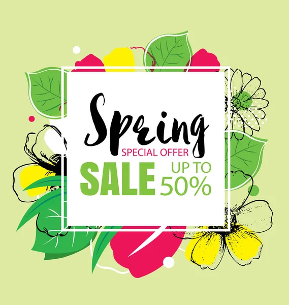 Renkli çiçekli bahar satış afiş şablon.