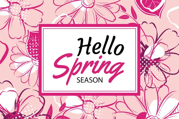 Hello spring banner template with colorful flower.Can be use vou — Stock Vector