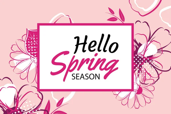 Hello spring banner template with colorful flower.Can be use vou — Stock Vector