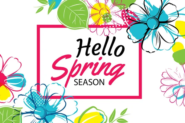 Hello spring banner template with colorful flower.Can be use vou — Stock Vector