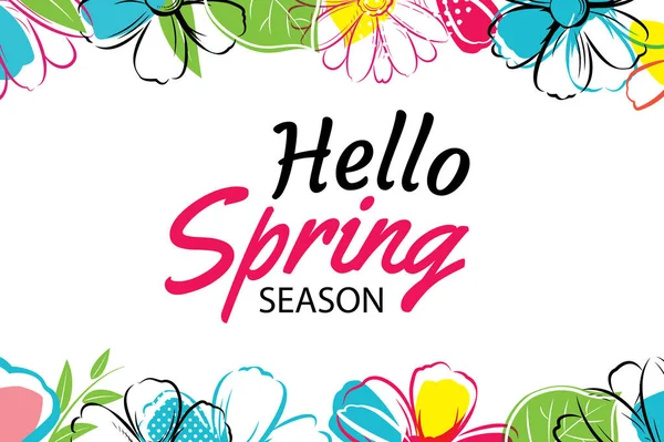 Hello spring banner template with colorful flower.Can be use vou — Stock Vector