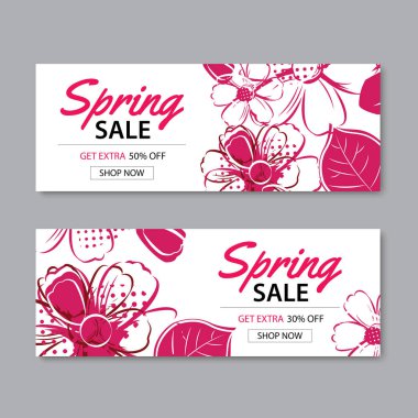 Bahar satış banner şablon çiçek arka plan ile. Ebilmek var olmak kullanma vo