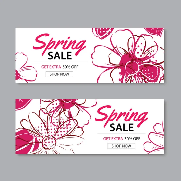Modello di banner di vendita primavera con sfondo floreale. Può essere utilizzato vo — Vettoriale Stock