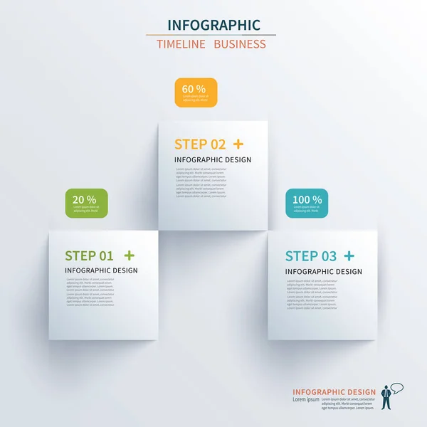 Modelo de infográficos de negócios 3 passos com quadrado. Pode ser usado — Vetor de Stock