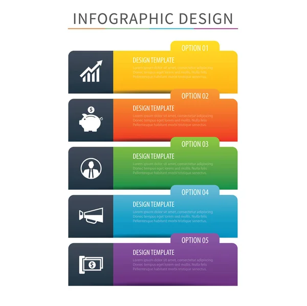 Infografika 5 možnost indexu kartu šablona. Vektorové ilustrace — Stockový vektor