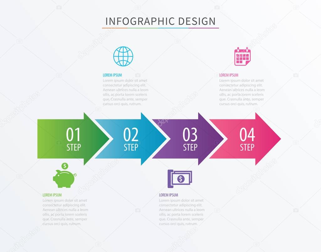 Infographics arrow number 4 step template. Vector Process chart 