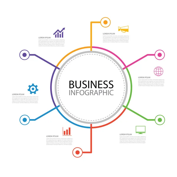 Πρότυπο κύκλο infographic επιχειρήσεων ελάχιστη βέλος 6 λεπτή γραμμή. — Διανυσματικό Αρχείο