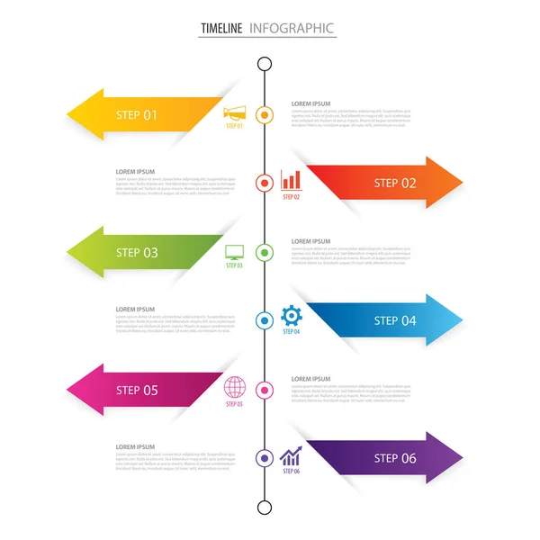 현대 6 단계 infographic 디자인 서식 파일. — 스톡 벡터