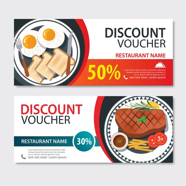 Discount voucher american food template design. Set of steak and — Stock Vector