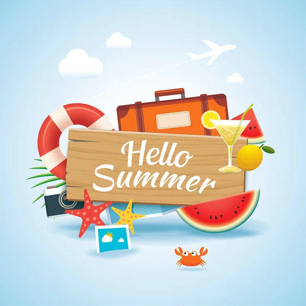 Witam lato czas podróży projekt transparent sezon i kolorowe beach — Wektor stockowy
