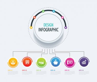 6 soyut daire Infographic numara iş seçenekleri şablon. 