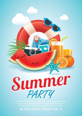 yaz plaj partisi davetiyesi afiş arka plan ve öğeleri