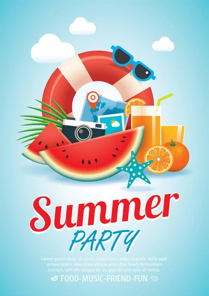 Nyári beach party meghívó plakát háttér és elemek — Stock Vector