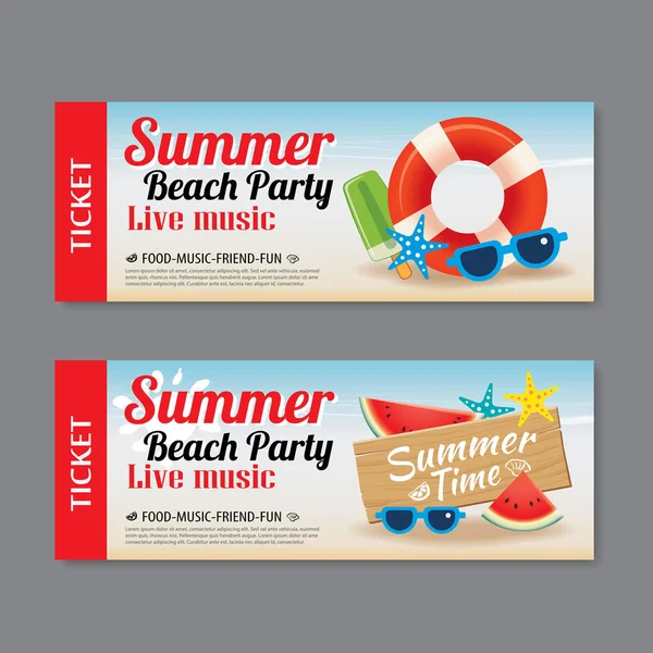 夏季海滩聚会邀请票模板背景 — 图库矢量图片