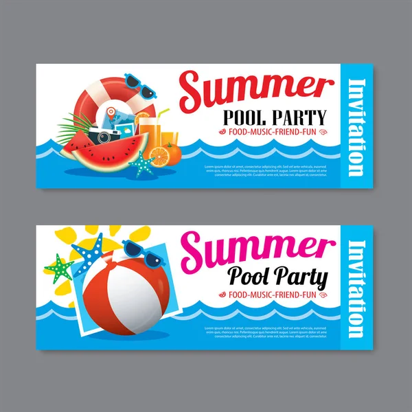 Sommer Pool Party Einladung Ticket Vorlage Hintergrund — Stockvektor