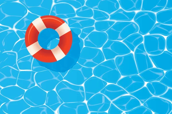 Anel de piscina vermelho flutuando em uma piscina azul. Fundo de verão — Vetor de Stock