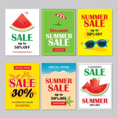 Yaz Satılık e-posta ve telefon şablonları afiş. Vektör illustra