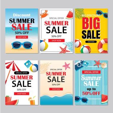 Yaz Satılık e-posta ve telefon şablonları afiş. Vektör illustra