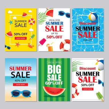 Yaz Satılık e-posta ve telefon şablonları afiş. Vektör illustra
