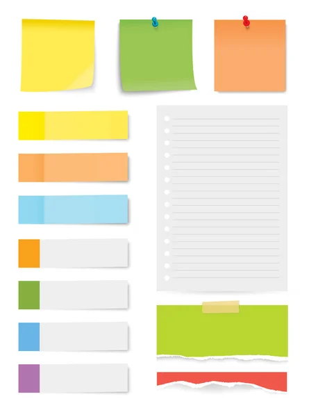 Set of sticky note and torn paper sheets isolated background. — Stock Vector