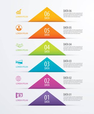 6 üçgen zaman çizelgesi Infographic seçenekleri şablon veri ile kağıt.
