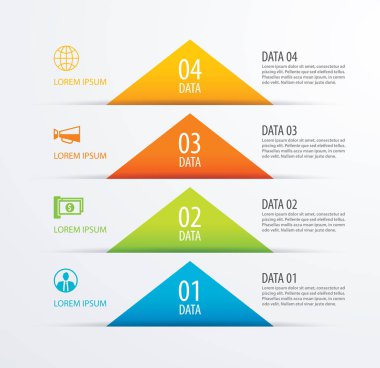 4 üçgen zaman çizelgesi Infographic seçenekleri şablon veri ile kağıt.