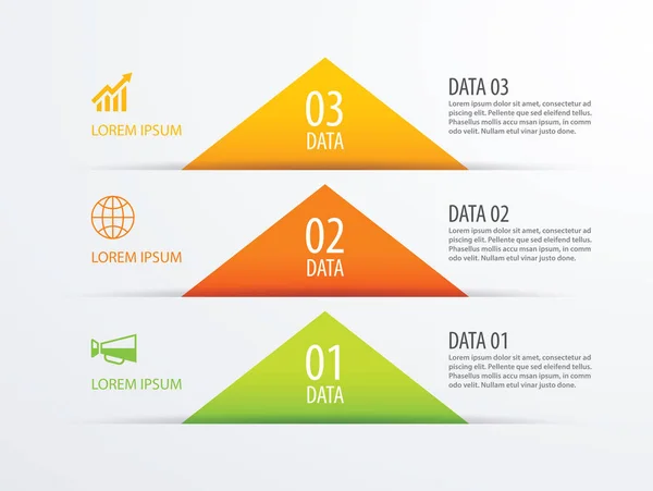 Plantilla de papel de 3 opciones de infografía de línea de tiempo triangular con datos — Archivo Imágenes Vectoriales