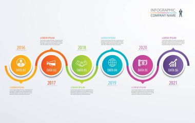 6 daire zaman çizelgesi Infographic şablon iş kavramı backgrou