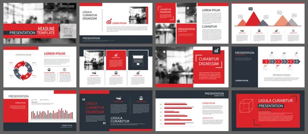 Modelli di presentazione rossi e elementi infografici sfondo . — Vettoriale Stock