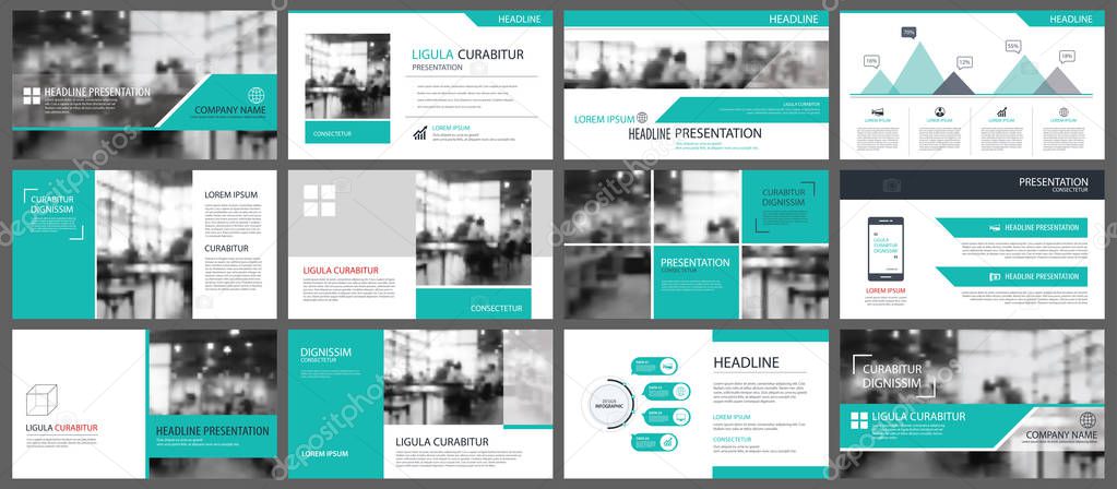 Green presentation templates and infographics elements backgroun